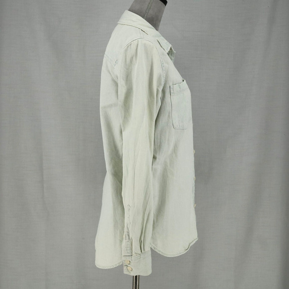 Lucky Brand Top Womens Small Ivory Blue Stripe Cotton Shirt Shacket Weathered - Picture 6 of 15